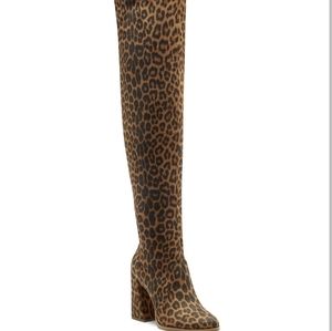 Jessica Simpson Over Knee High Heel Boots Animal Leopard Print New 8 Shoes FALL